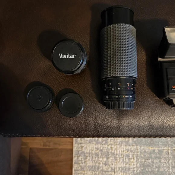 Pentax Silver Film Camera with Black Lens and Red Strap - Picture 2 of 5